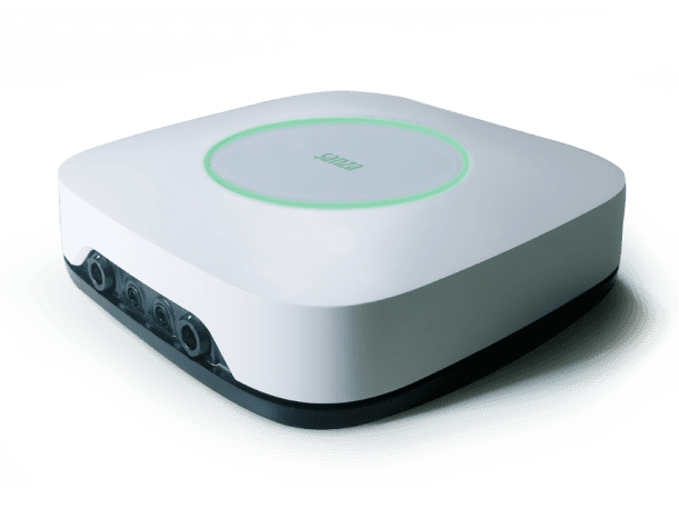 sanza Generator — central control unit, product photography with shadow.